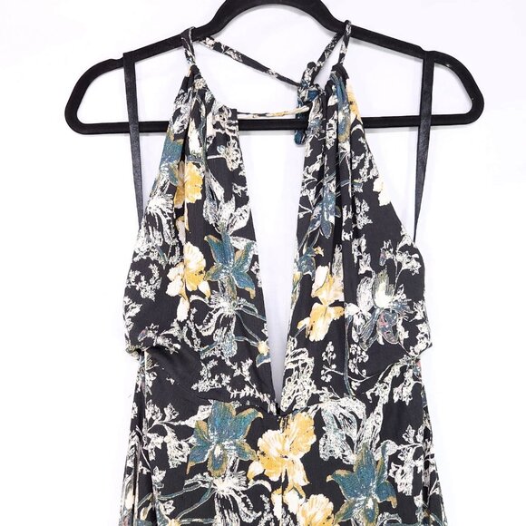 Free People Halter Wide Leg Jumpsuit Size 2 Cropped Floral Print Crinkle Fabric - Picture 5 of 16